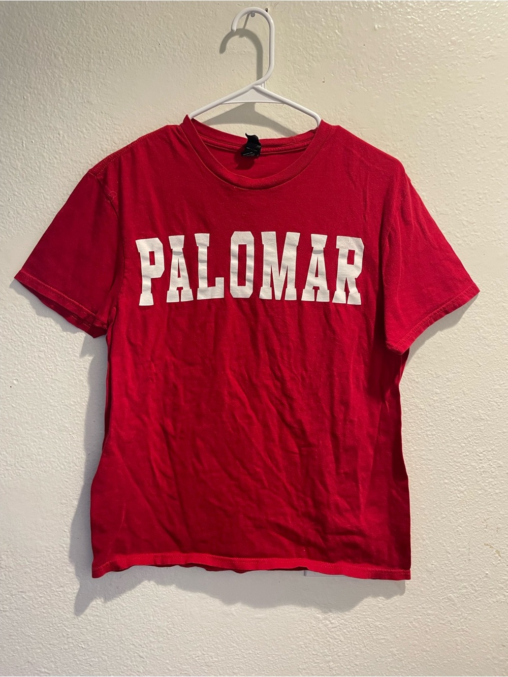 Palomar College Short Sleeve Shirt Red Bold Varsity Spellout Graphic Tee Size S